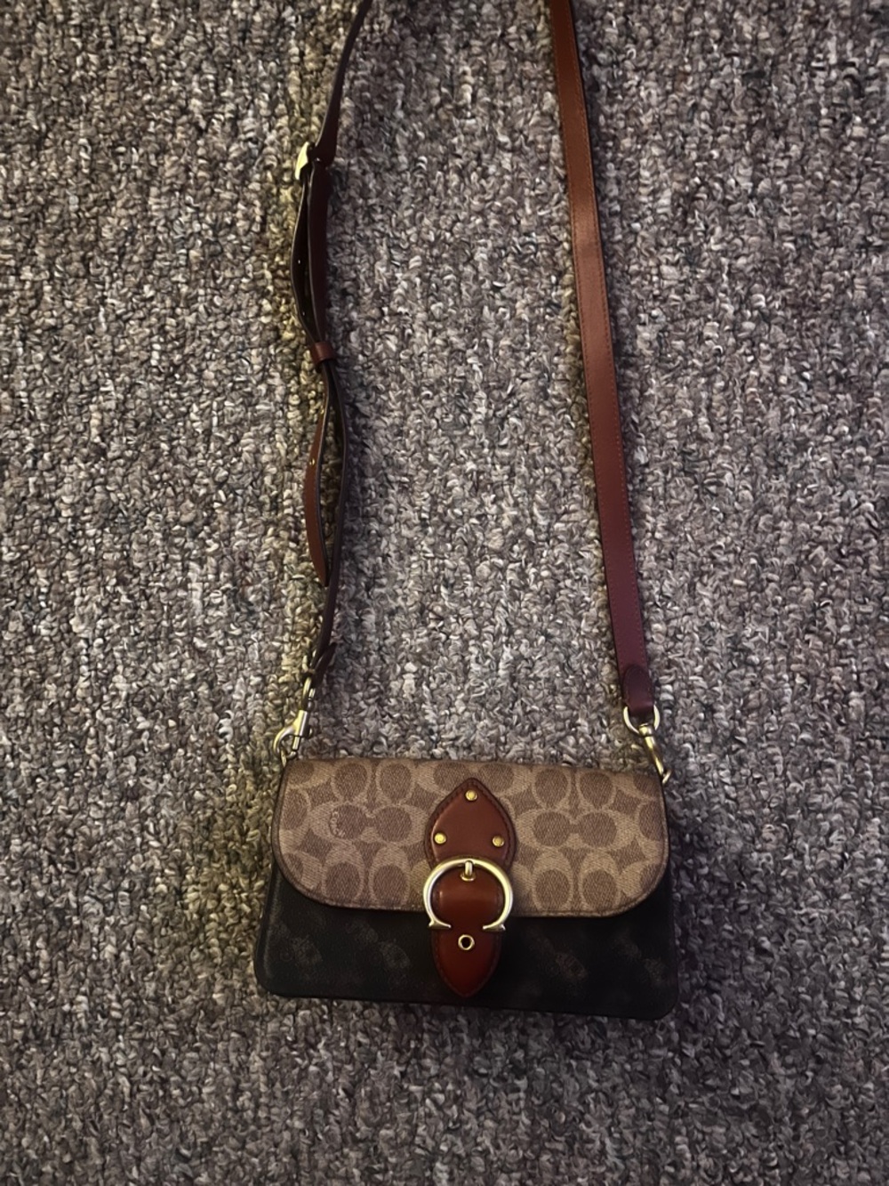 Coach Two-Tone Signature Canvas Crossbody in Brown and Dark Brown